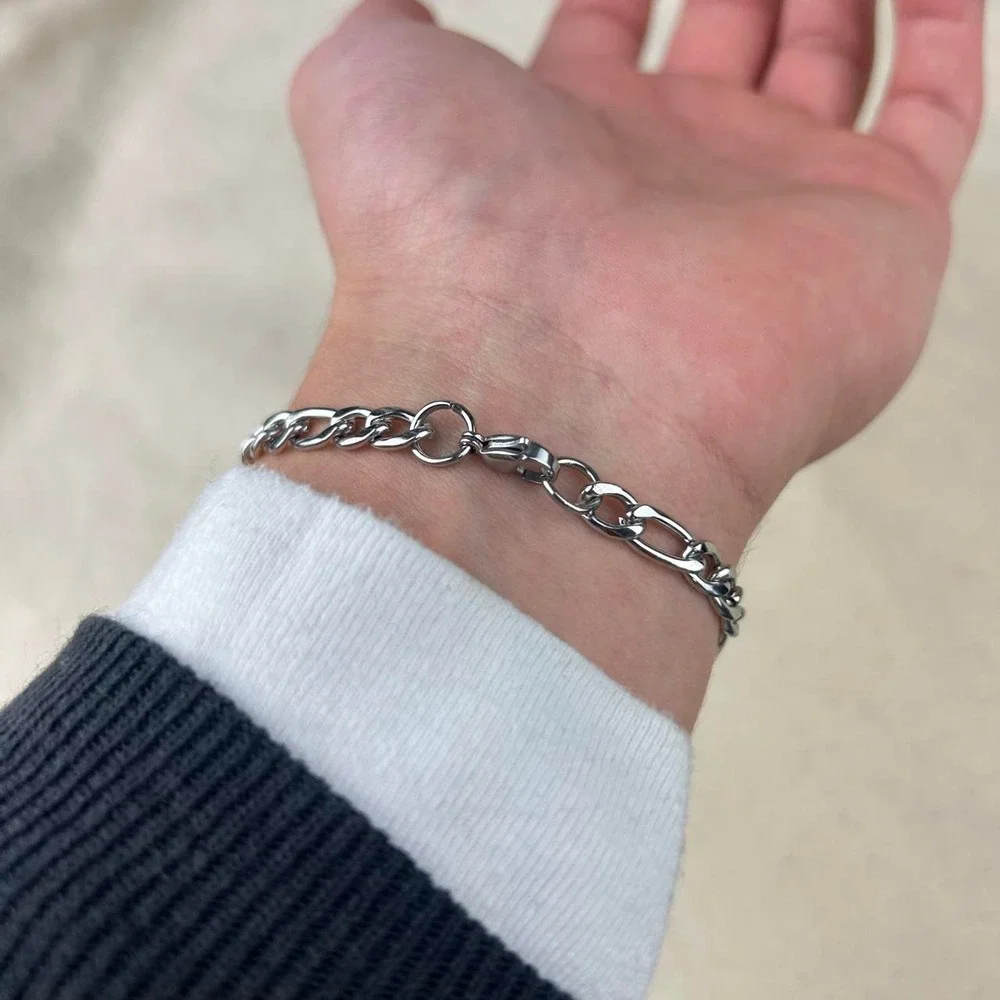 Vintage style stainless steel silver cuban link chain bracelet grunge punk 7mm